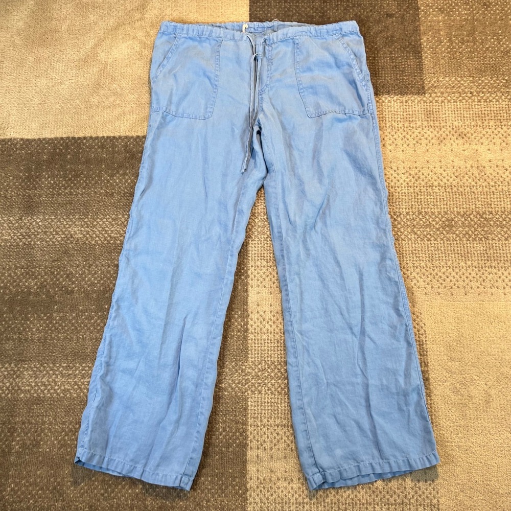 Victorias Secret Blue 100% Linen Drawstring Pants Womens 8 Short Wide Leg Beach